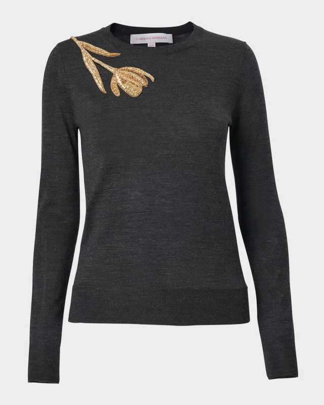 Tulip Embellished Wool-Silk Sweat